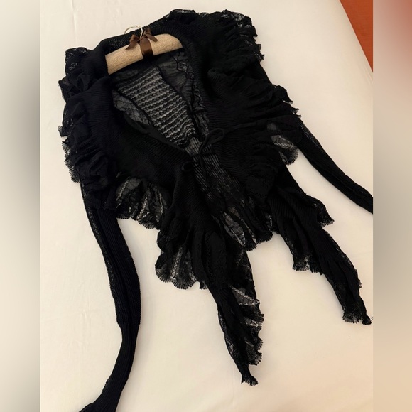 ✨Black Multi-Knit Ruffled Cardigan | Ruffled Trim & Sheer | Statement Piece - Picture 5 of 8